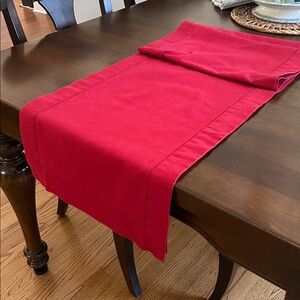 Pottery Barn Red Linen Hemstitch Table Runner